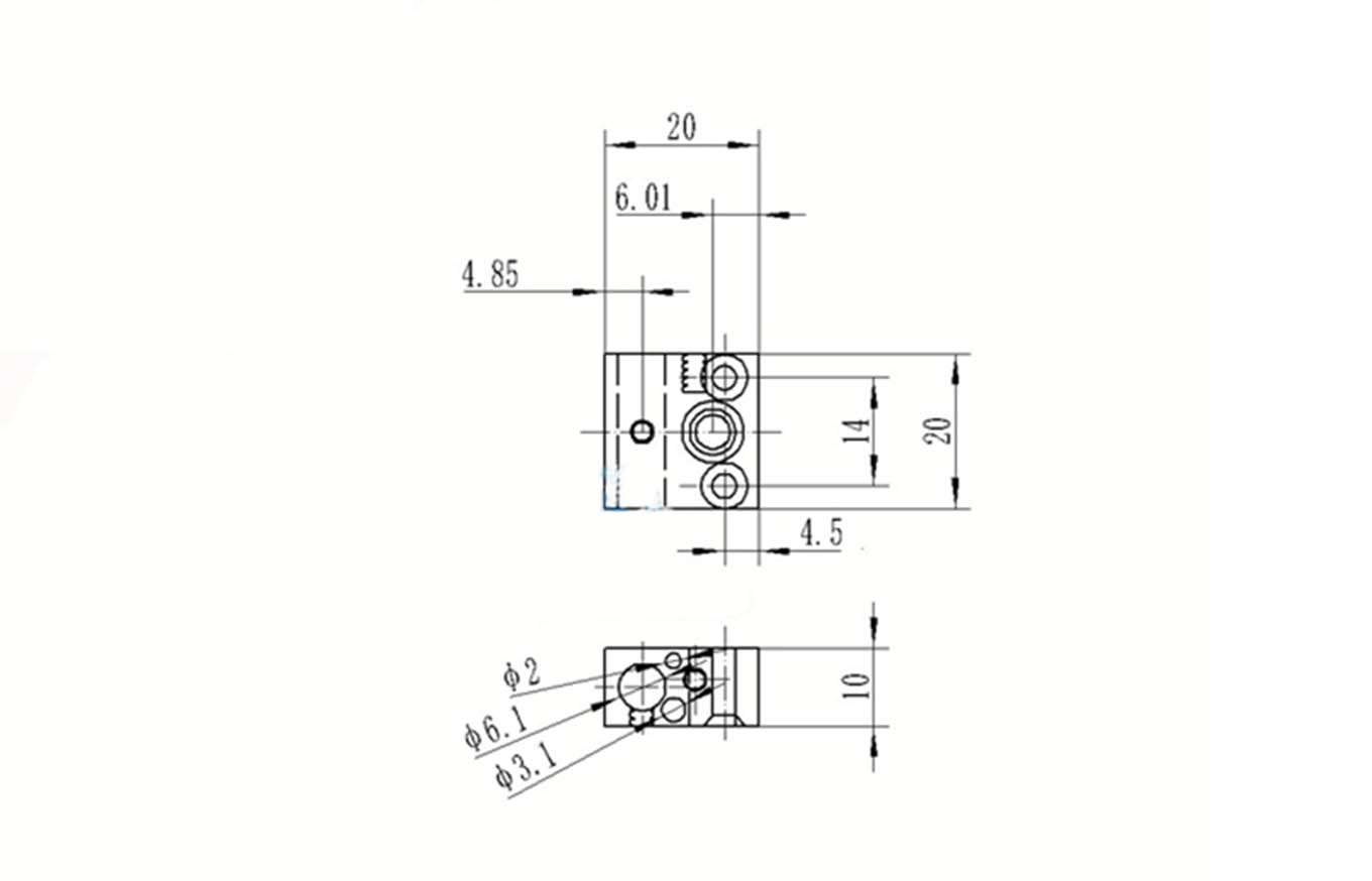 Bloque de aluminio de calor CR10 20x20x10mm