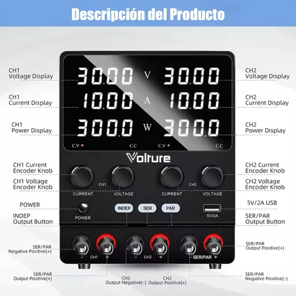 Fuente Alimentación Doble Canal Profesional 60v o 20a Volture - Imagen 2
