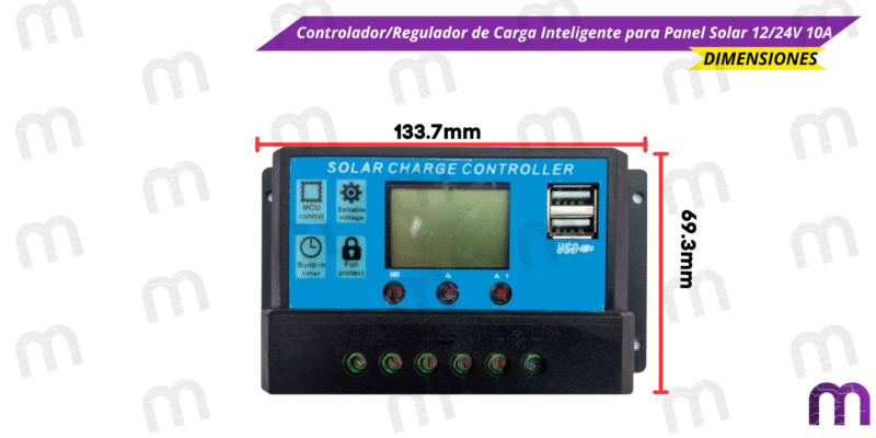 Controlador/Regulador de Carga Inteligente para Panel Solar 12/24V 10A