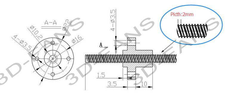 Tornillo de avance trapezoidal Accesorio impresora 3D 8/4/2mm
