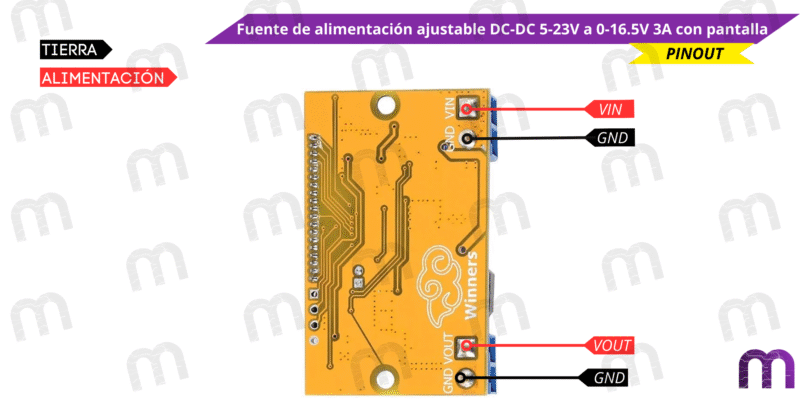 Fuente de alimentación ajustable DC-DC 5-23V a 0-16.5V 3A con pantalla