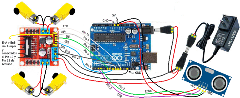 Auto Robot evita obstáculos con Arduino, Sensor Ultrasónico y Driver L298N