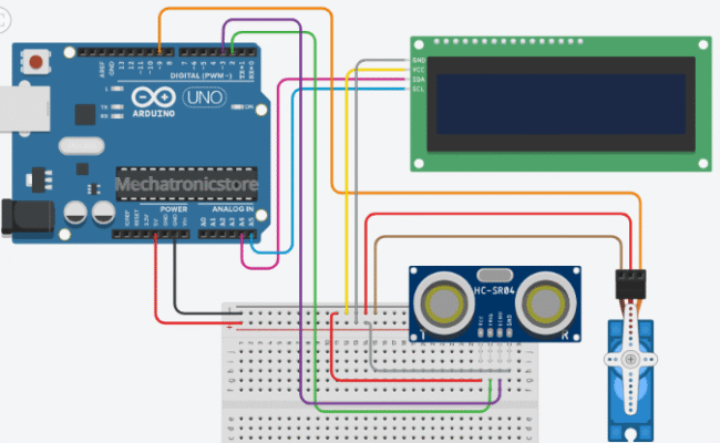 Servomotor controlado por Sensor de Ultrasonido en Arduino, con distancia y ángulo visualizados en Dispaly OLED 128x32
