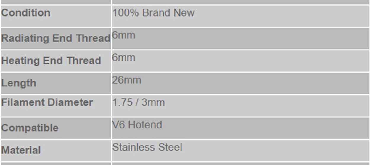 Rotura de calor Hotend Garganta Barrel 1,75 mm