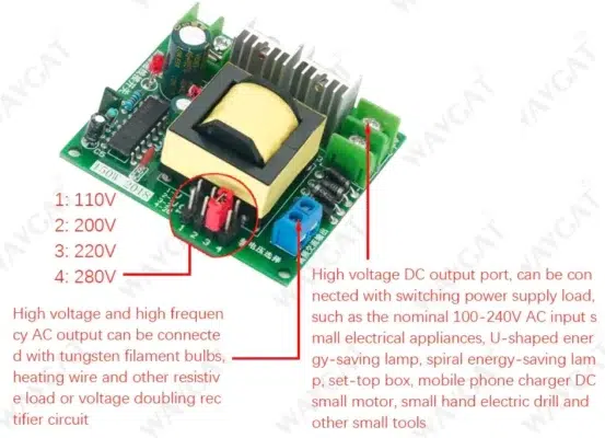 conexion Módulo Inversor DC-AC 150W Booster 12V a 110V 200V 220V 280V