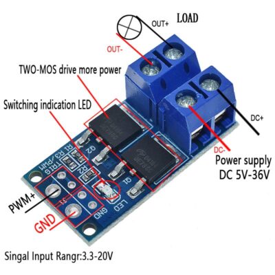 conexion Módulo Regulador Switch PWM Circuitos de Potencia 15A 400W MOSFET