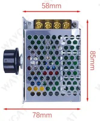 dimensiones Regulador de Voltaje 4000W 220VAC control velocidad motor termostato luminosidad