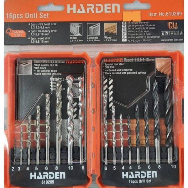 Set de 16 brocas HARDEN Madera/Concreto/Metal