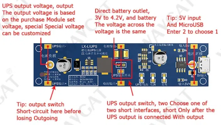 salidas Módulo Booster de Carga Batería 18650 5V SMD UPS